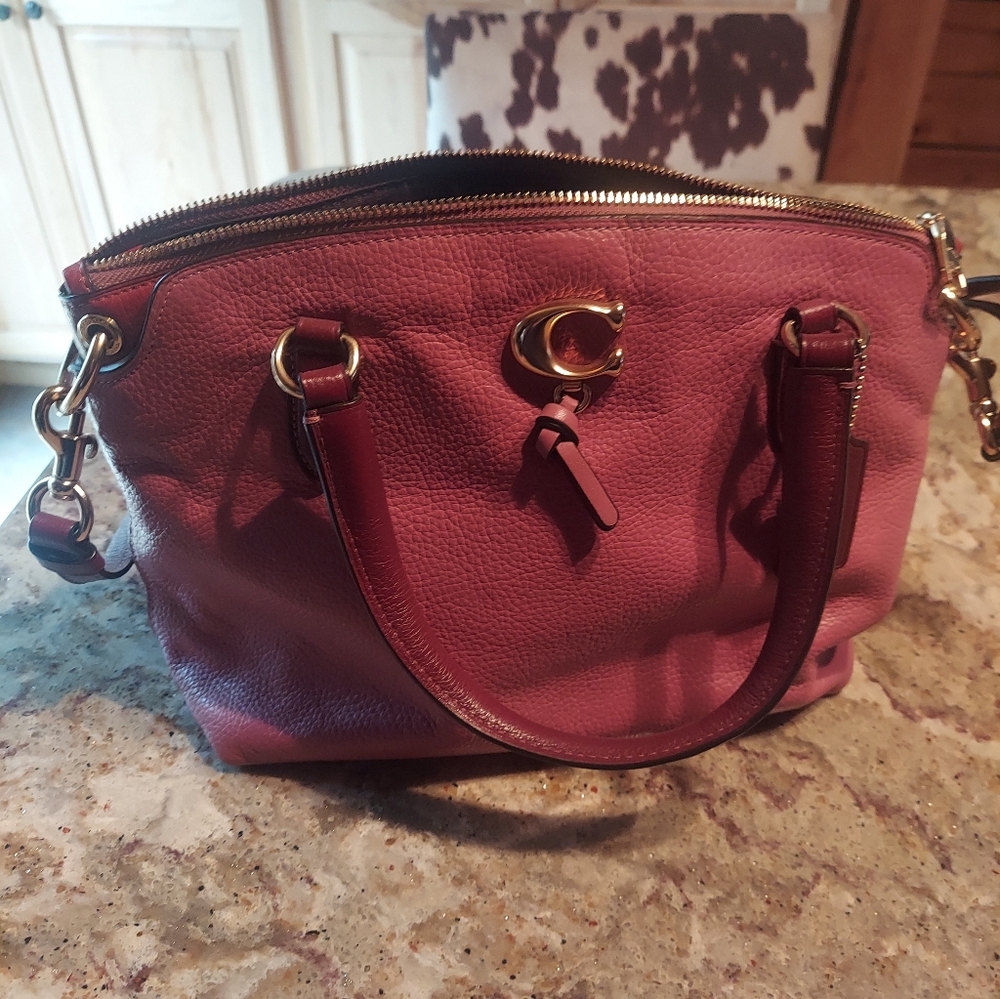 Coach Remi Satchel Pebbled Leather  in Berry Pink with Gold Hardware